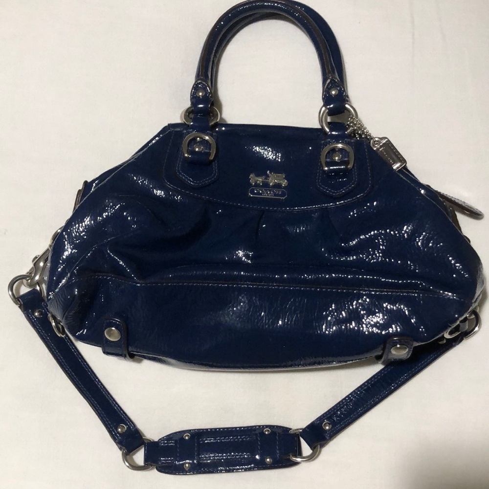 Coach navy blue patent leather purse